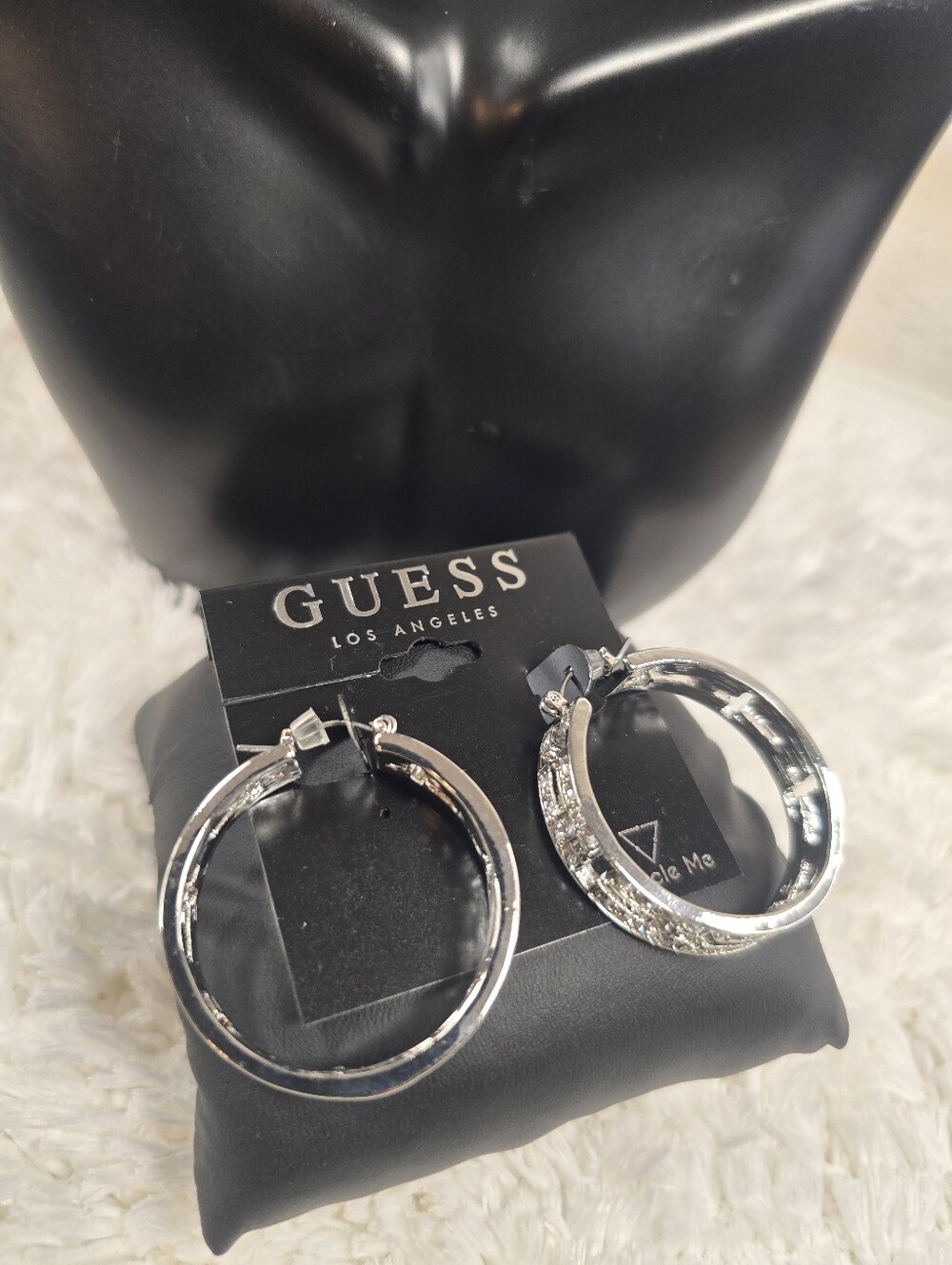 GUESS Silver Hoop Earrings - Crystal Accent